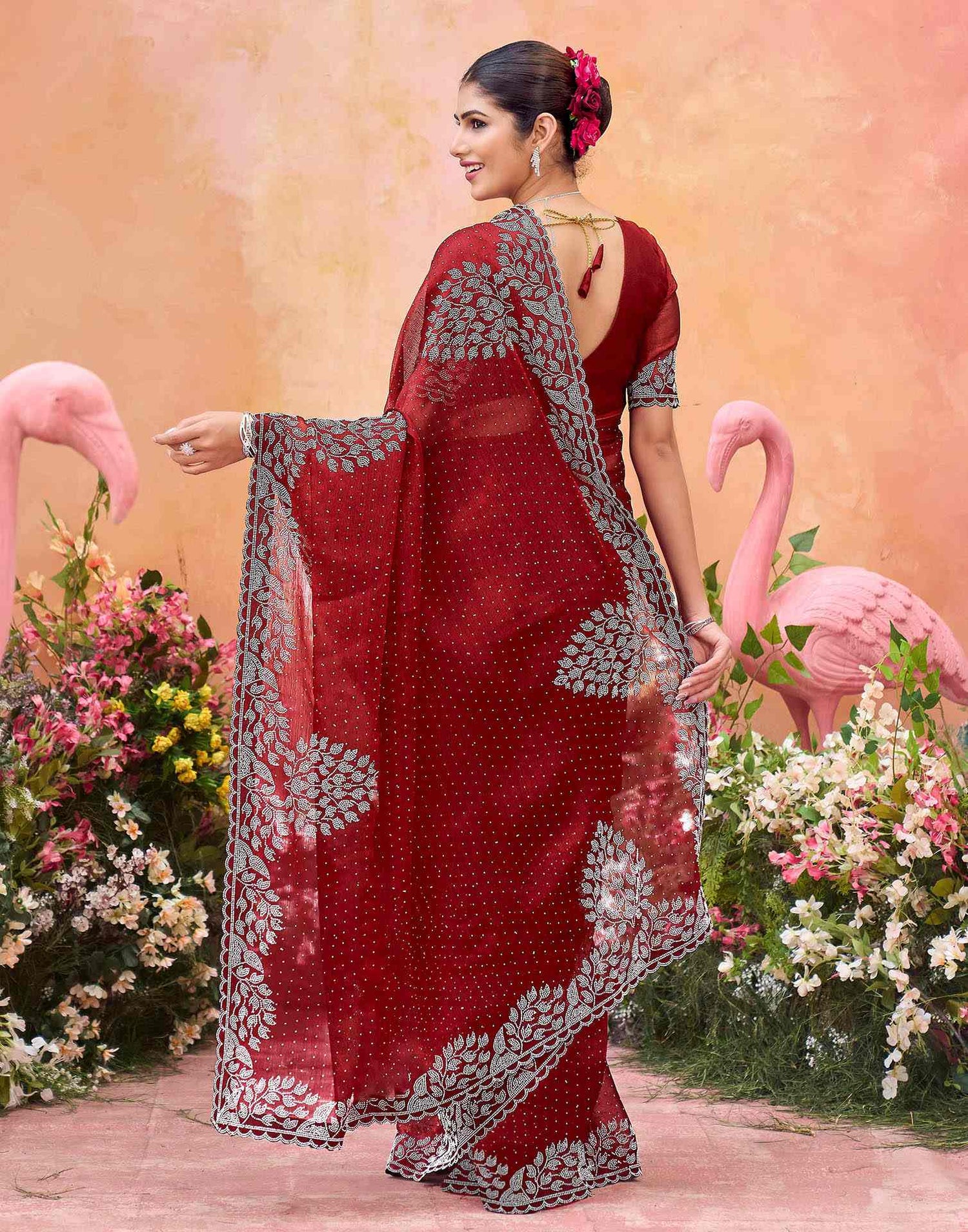 Maroon Shimmer Stone Work Swarovski Saree