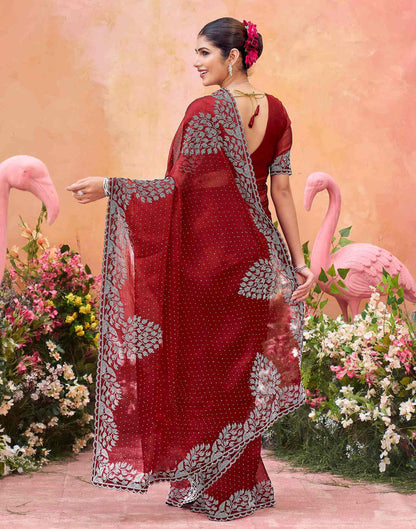 Maroon Shimmer Stone Work Swarovski Saree