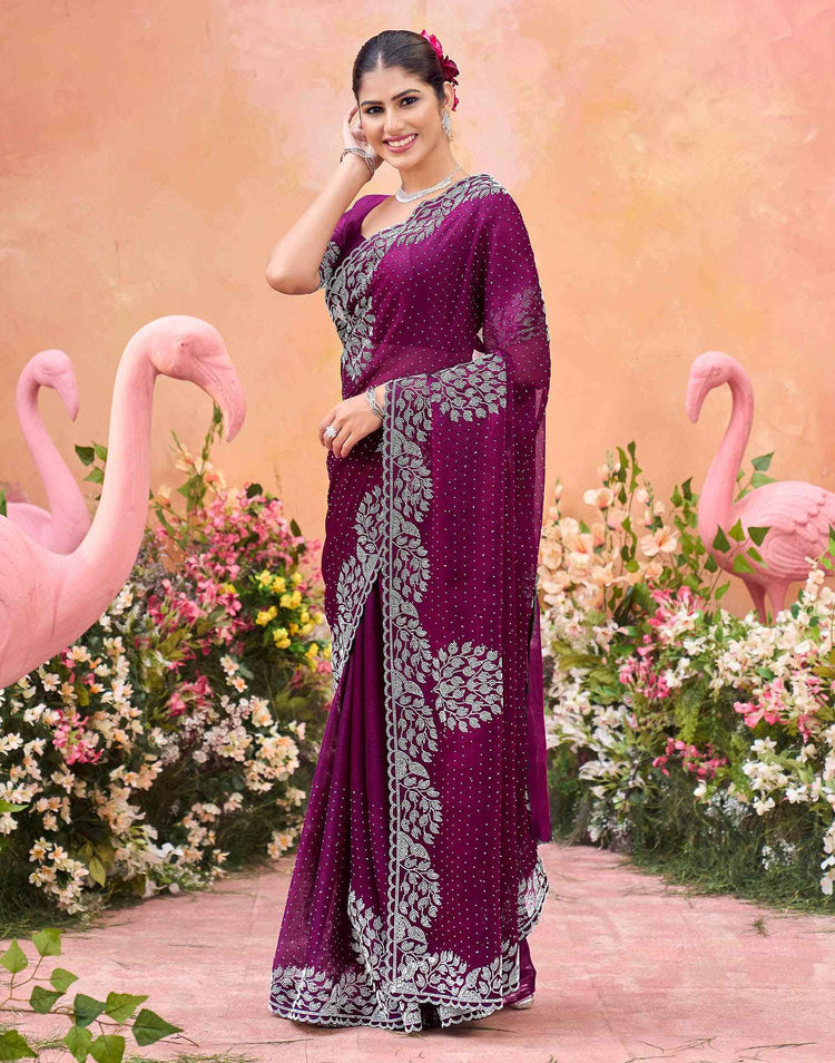 Purple Shimmer Stone Work Swarovski Saree