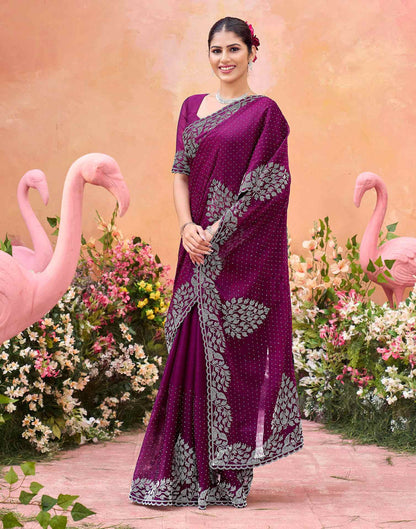Purple Shimmer Stone Work Swarovski Saree
