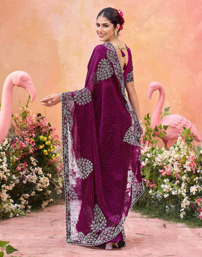 Purple Shimmer Stone Work Swarovski Saree