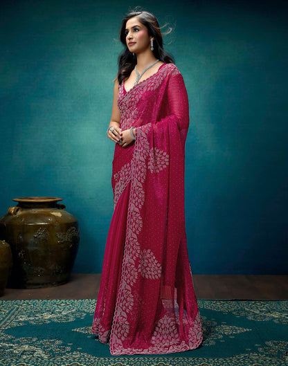 Rani Pink Shimmer Stone Work Swarovski Saree