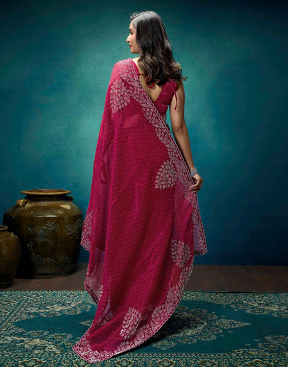 Rani Pink Shimmer Stone Work Swarovski Saree
