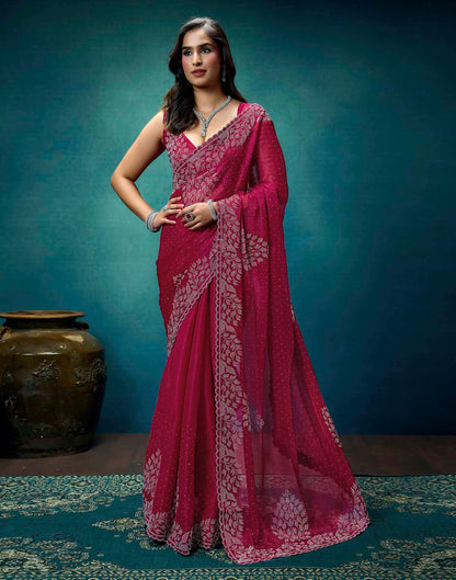 Rani Pink Shimmer Stone Work Swarovski Saree