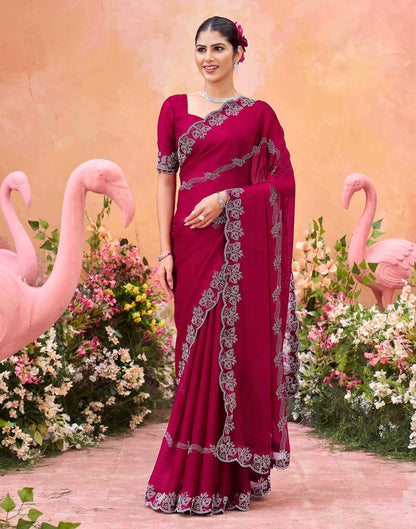 Dark Rani Pink Shimmer Stone Work Embellished Saree