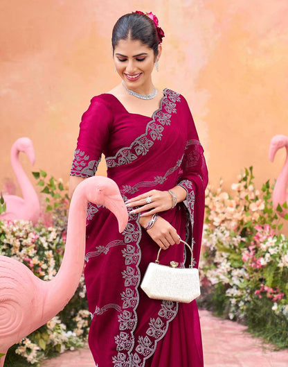 Dark Rani Pink Shimmer Stone Work Embellished Saree