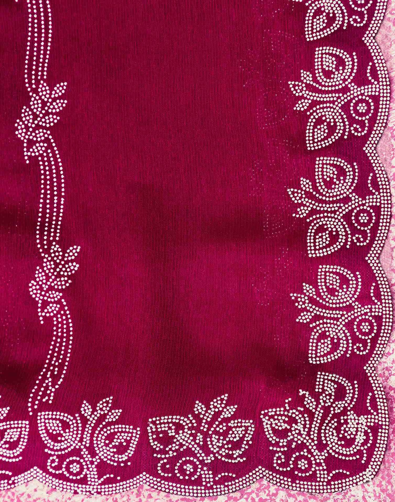Dark Rani Pink Shimmer Stone Work Embellished Saree