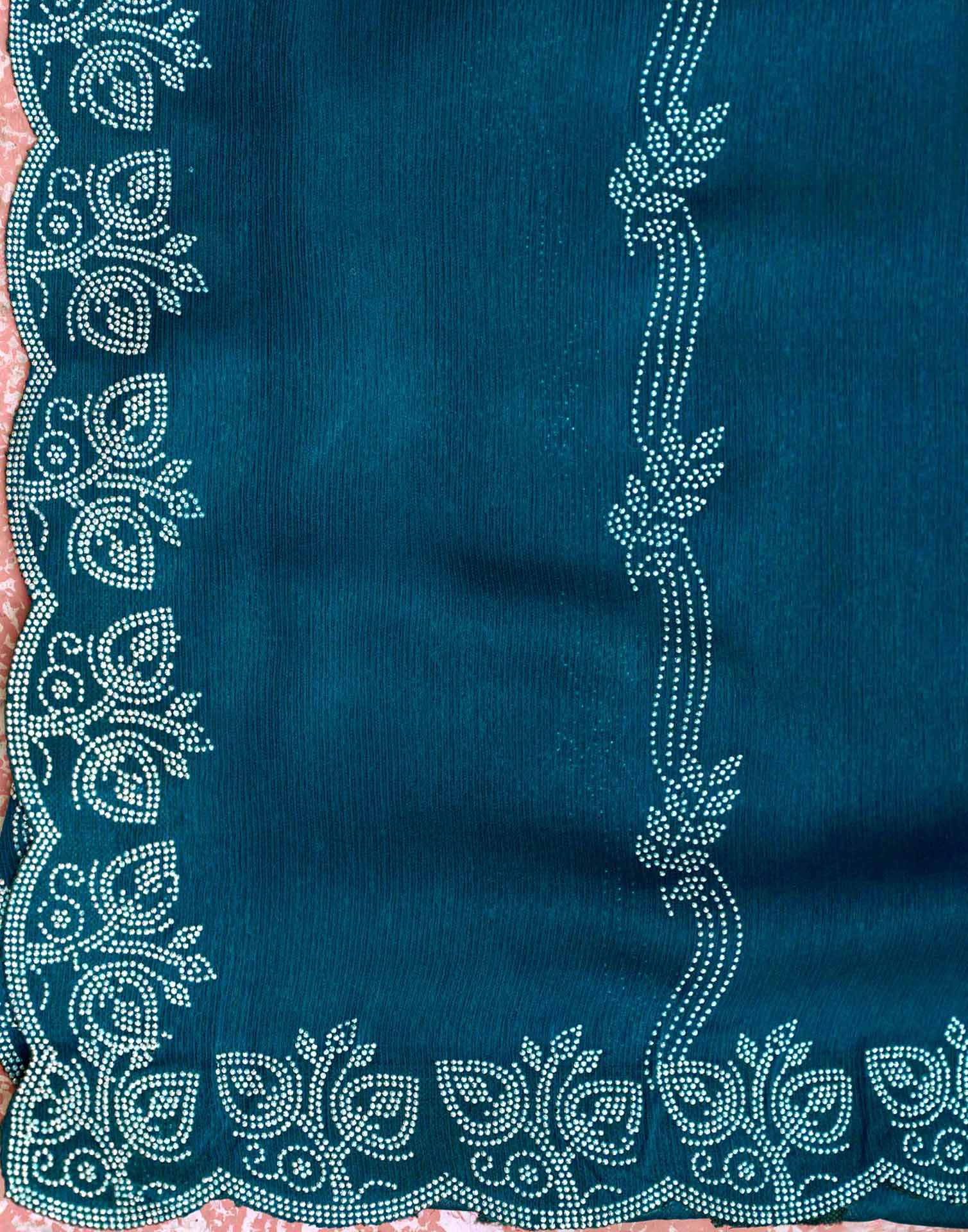 Teal Blue Shimmer Stone Work Embellished Saree