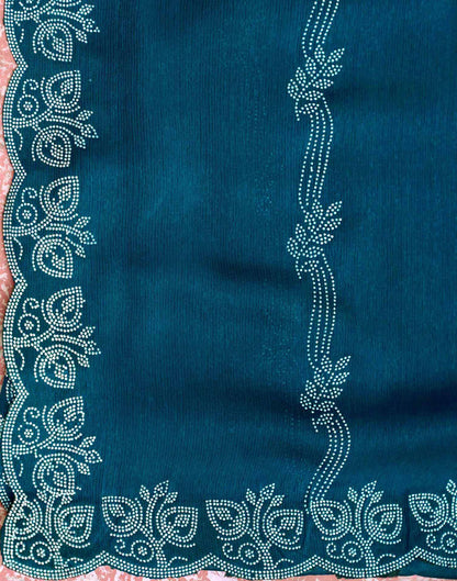 Teal Blue Shimmer Stone Work Embellished Saree