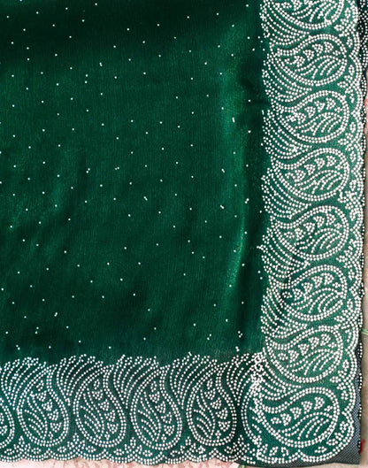 Dark Green Shimmer Stone Work Swarovski Saree