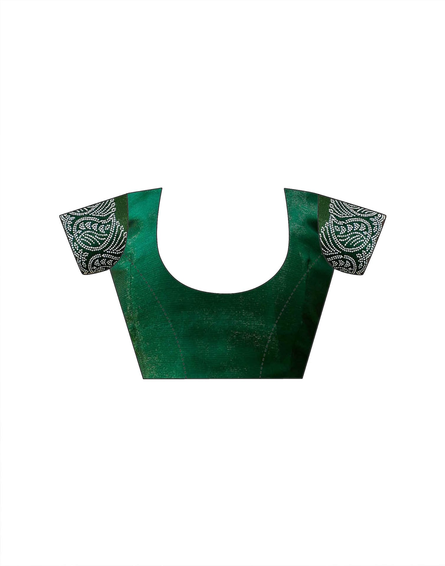 Dark Green Shimmer Stone Work Swarovski Saree