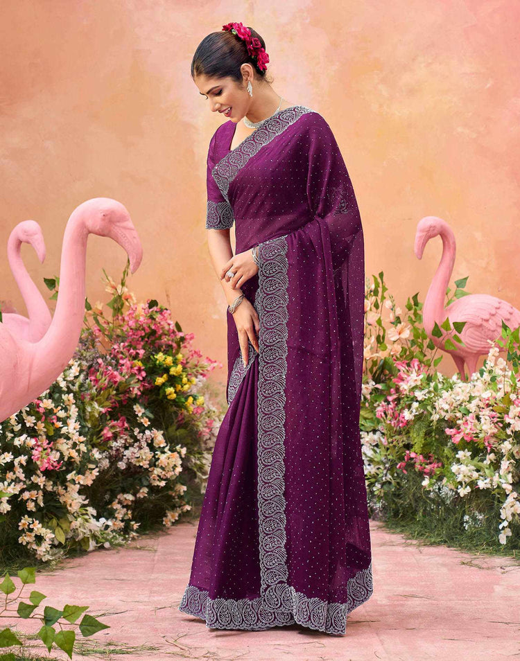 Purple Shimmer Stone Work Swarovski Saree