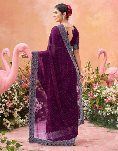 Purple Shimmer Stone Work Swarovski Saree
