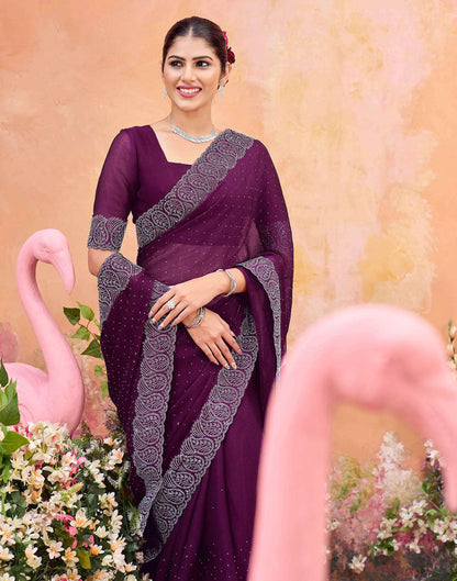 Purple Shimmer Stone Work Swarovski Saree