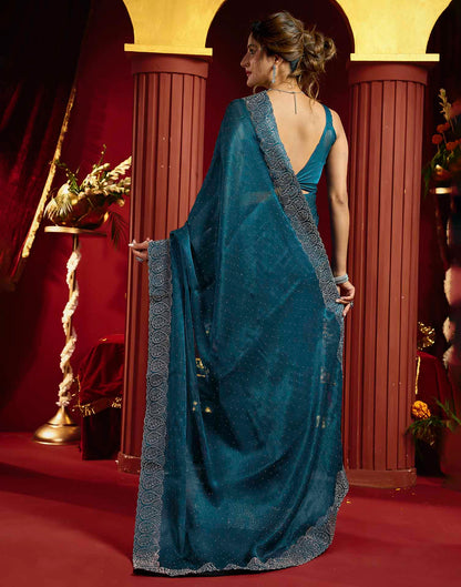 Navy Blue Shimmer Stone Work Swarovski Saree