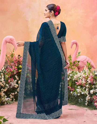 Navy Blue Shimmer Stone Work Swarovski Saree