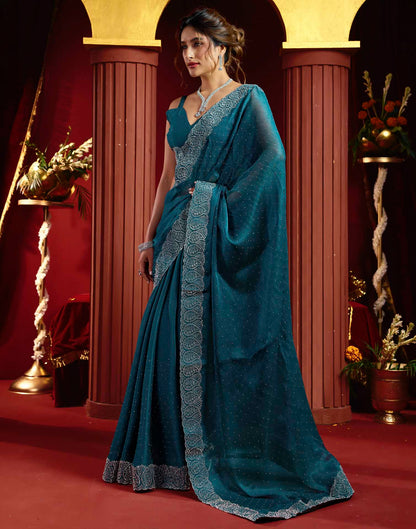 Navy Blue Shimmer Stone Work Swarovski Saree