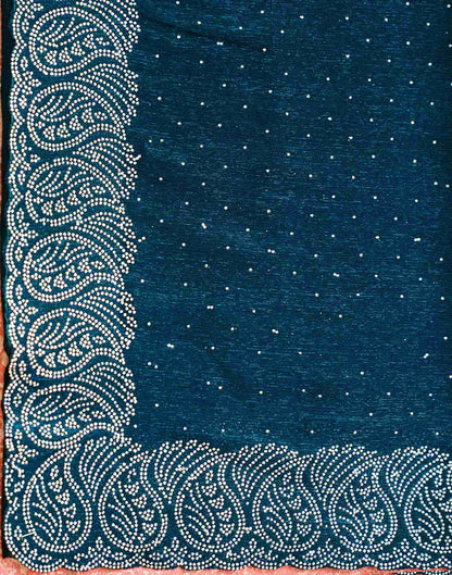 Navy Blue Shimmer Stone Work Swarovski Saree