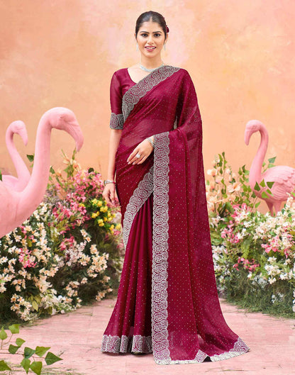 Dark Pink Shimmer Stone Work Swarovski Saree