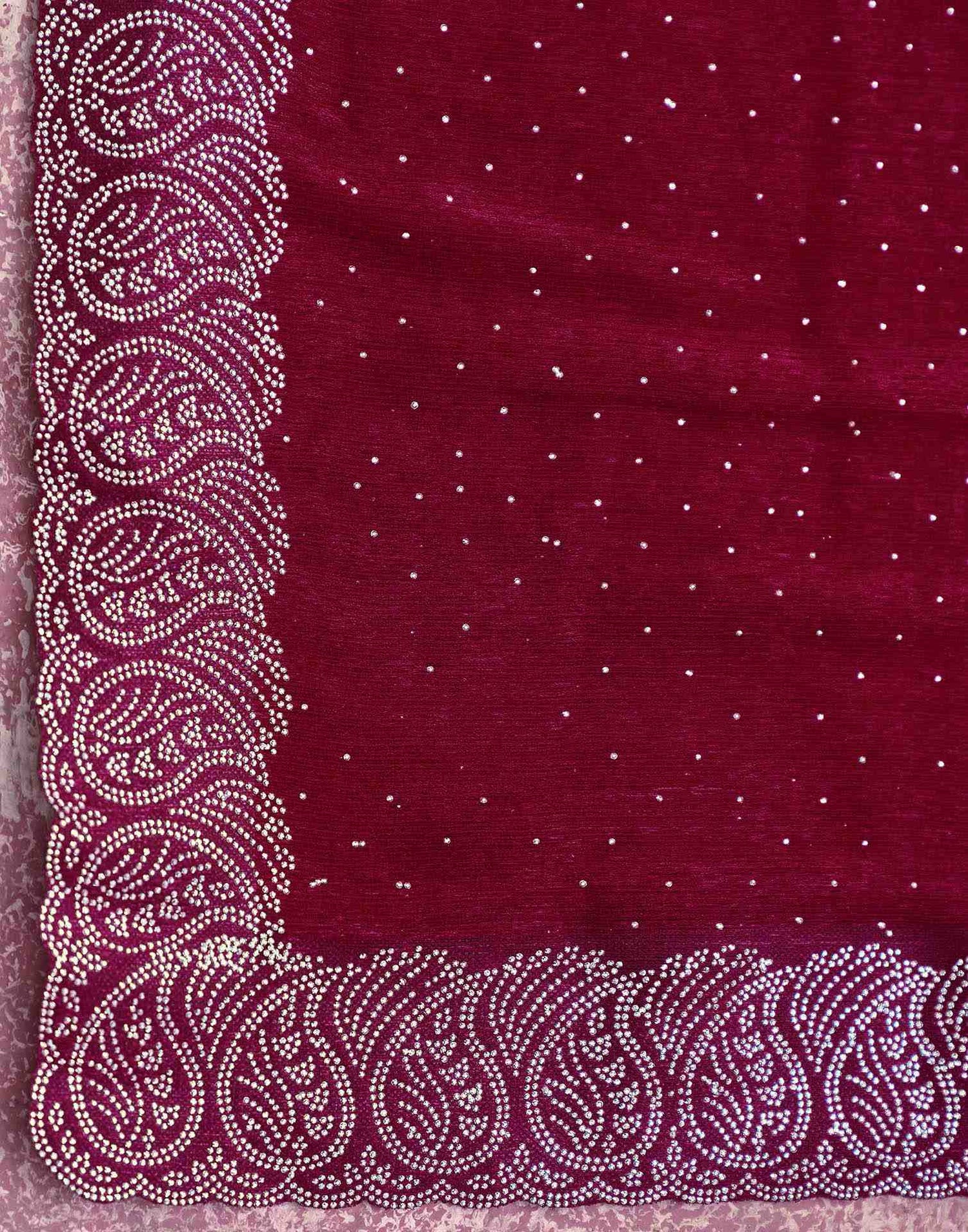 Dark Pink Shimmer Stone Work Swarovski Saree