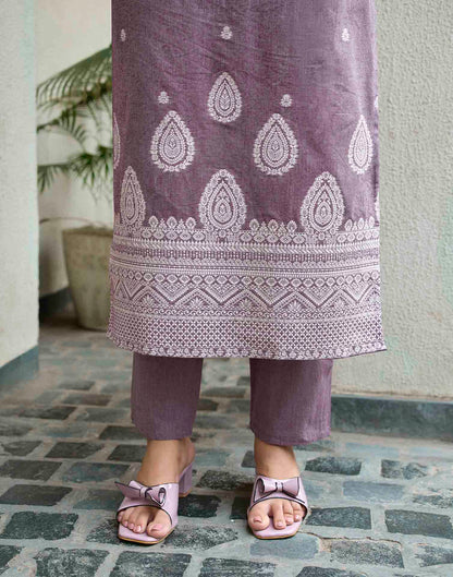 Dusty Mauve Pure Cotton Woven Straight Kurta Set With Dupatta