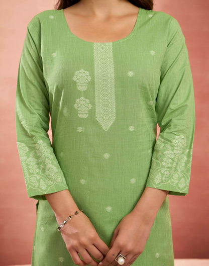 Parrot Green Pure Cotton Woven Straight Kurta Set With Dupatta