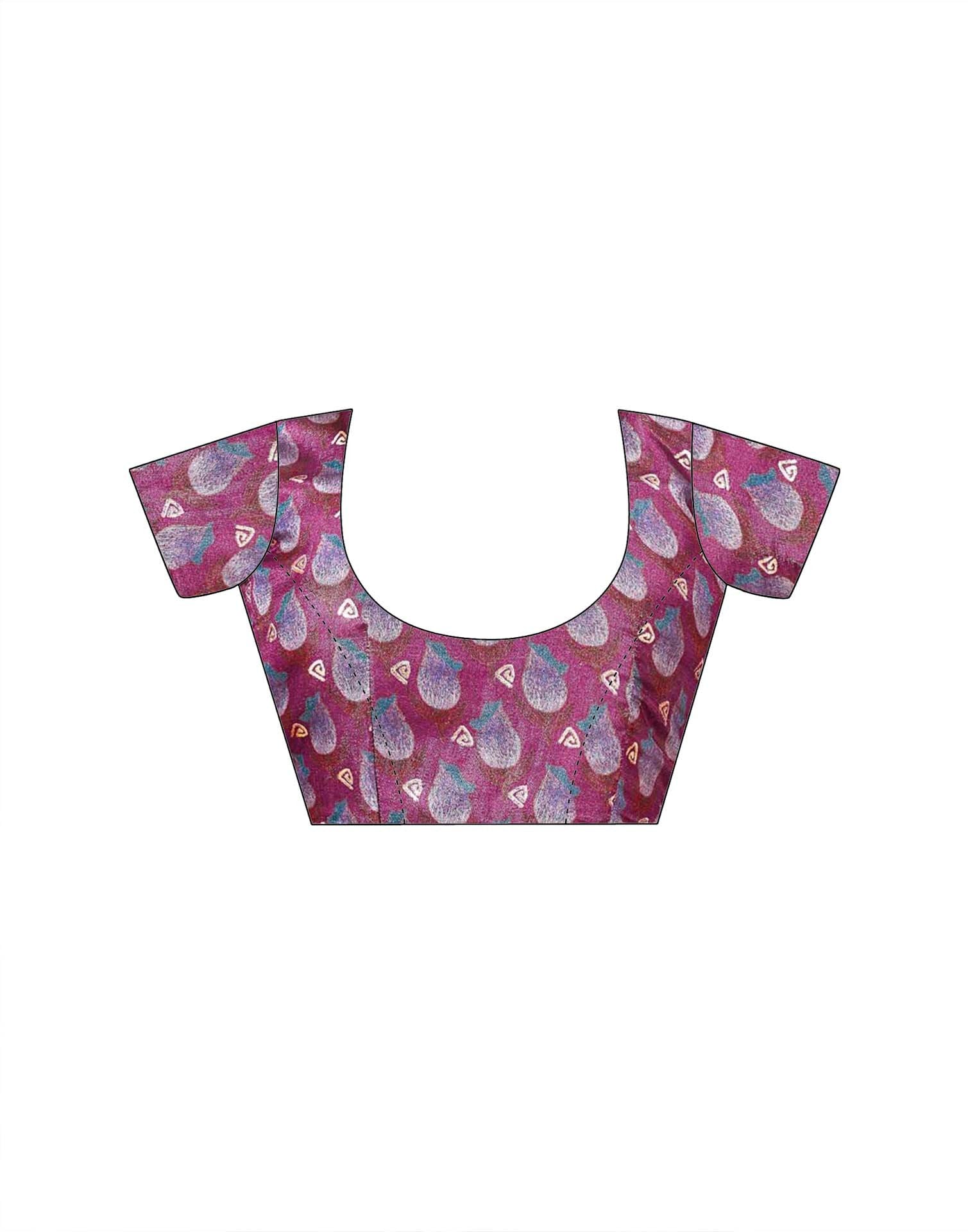 Ready To Wear Dark Magenta Silk Foil Printed Saree
