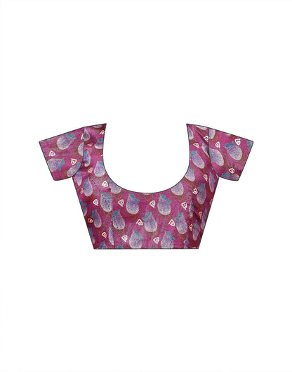 Ready To Wear Dark Magenta Silk Foil Printed Saree