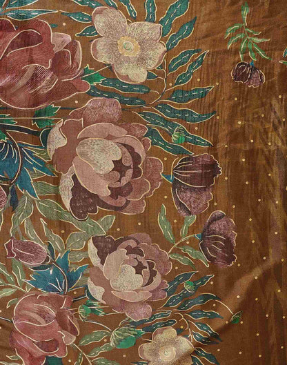 Ready To Wear Olive Green Silk Foil Printed Saree