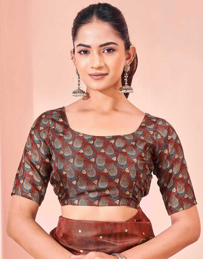 Ready To Wear Maroon Silk Foil Printed Saree