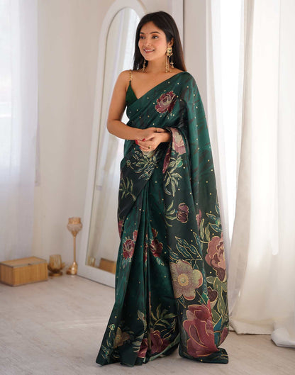 Mouni Roy Green Floral Blossom Ready To Wear Foil Saree