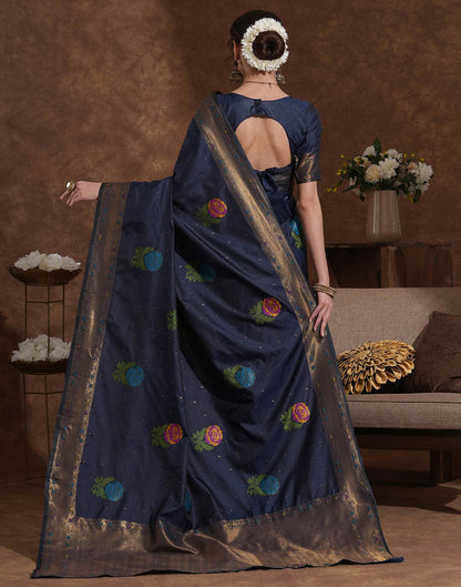 Navy Blue Silk Woven Banarasi Saree