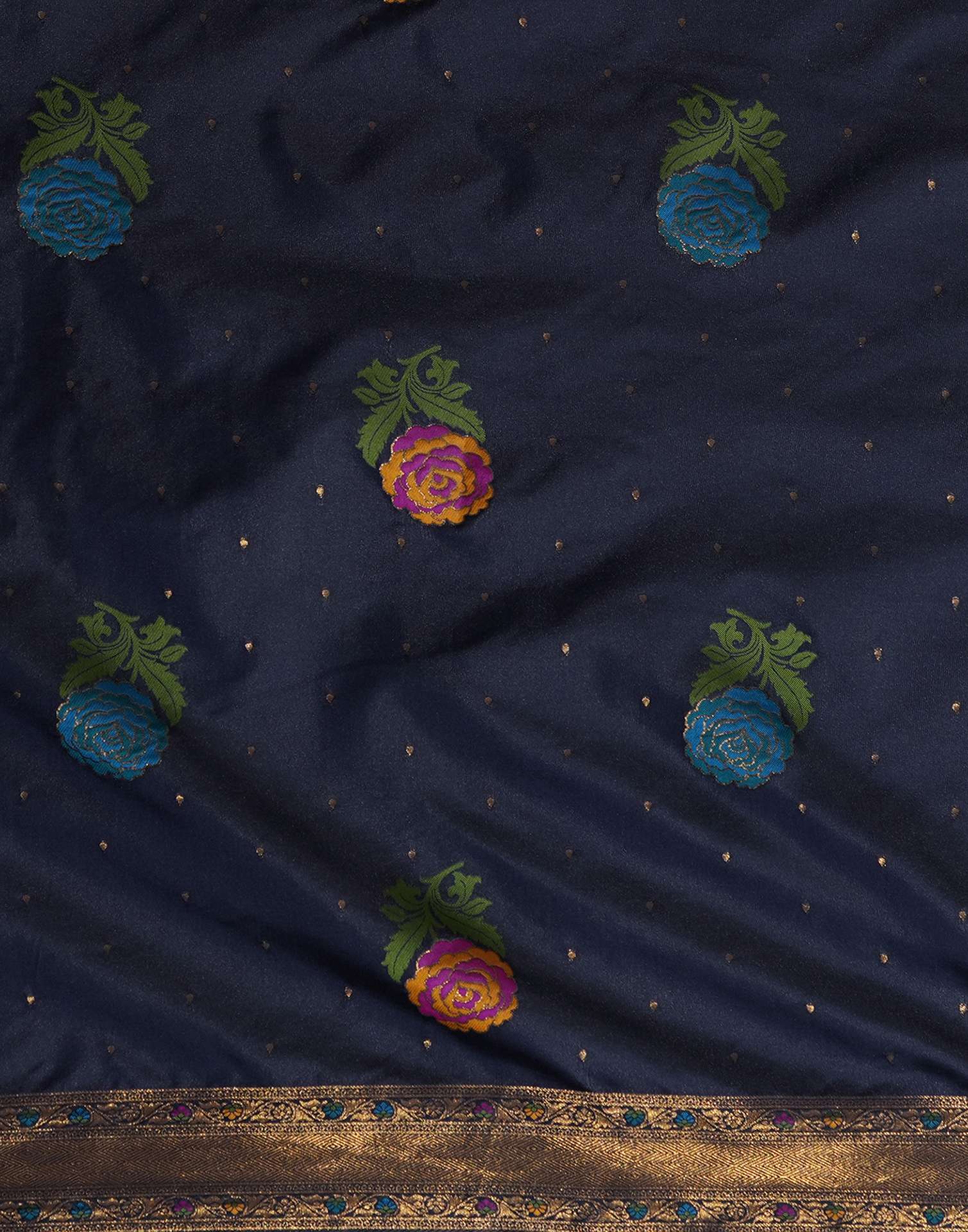 Navy Blue Silk Woven Banarasi Saree