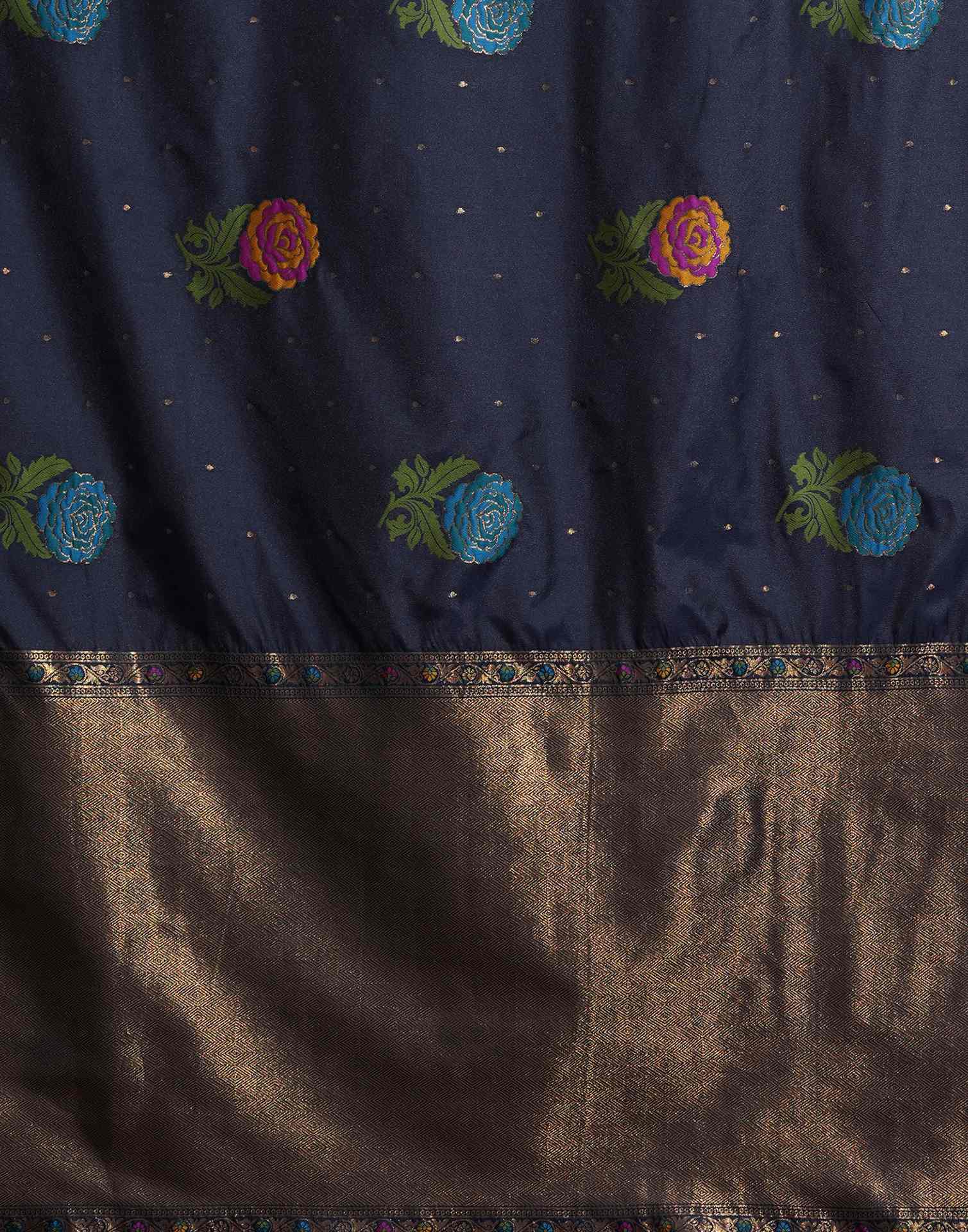 Navy Blue Silk Woven Banarasi Saree