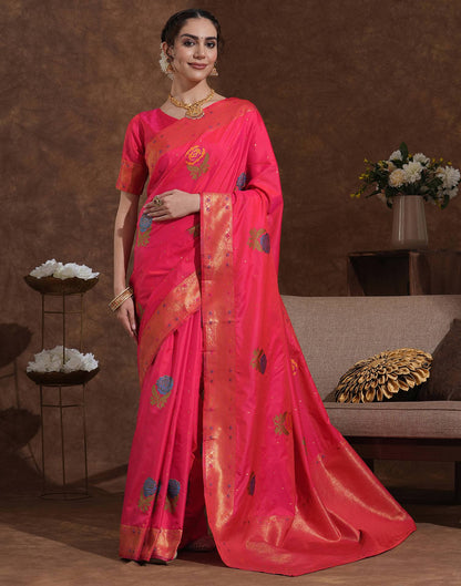 Bright Pink Silk Woven Banarasi Saree