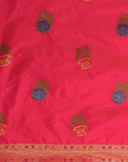 Bright Pink Silk Woven Banarasi Saree