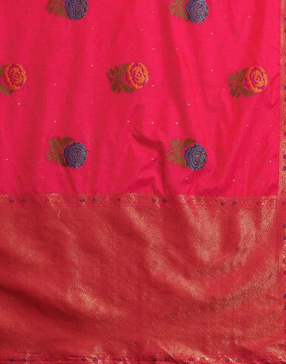 Bright Pink Silk Woven Banarasi Saree