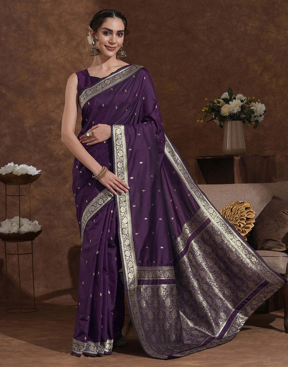 Dark Purple Silk Woven Banarasi Saree