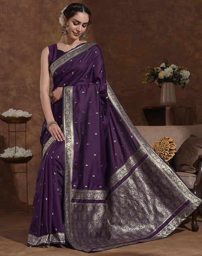 Dark Purple Silk Woven Banarasi Saree
