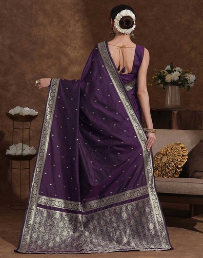 Dark Purple Silk Woven Banarasi Saree