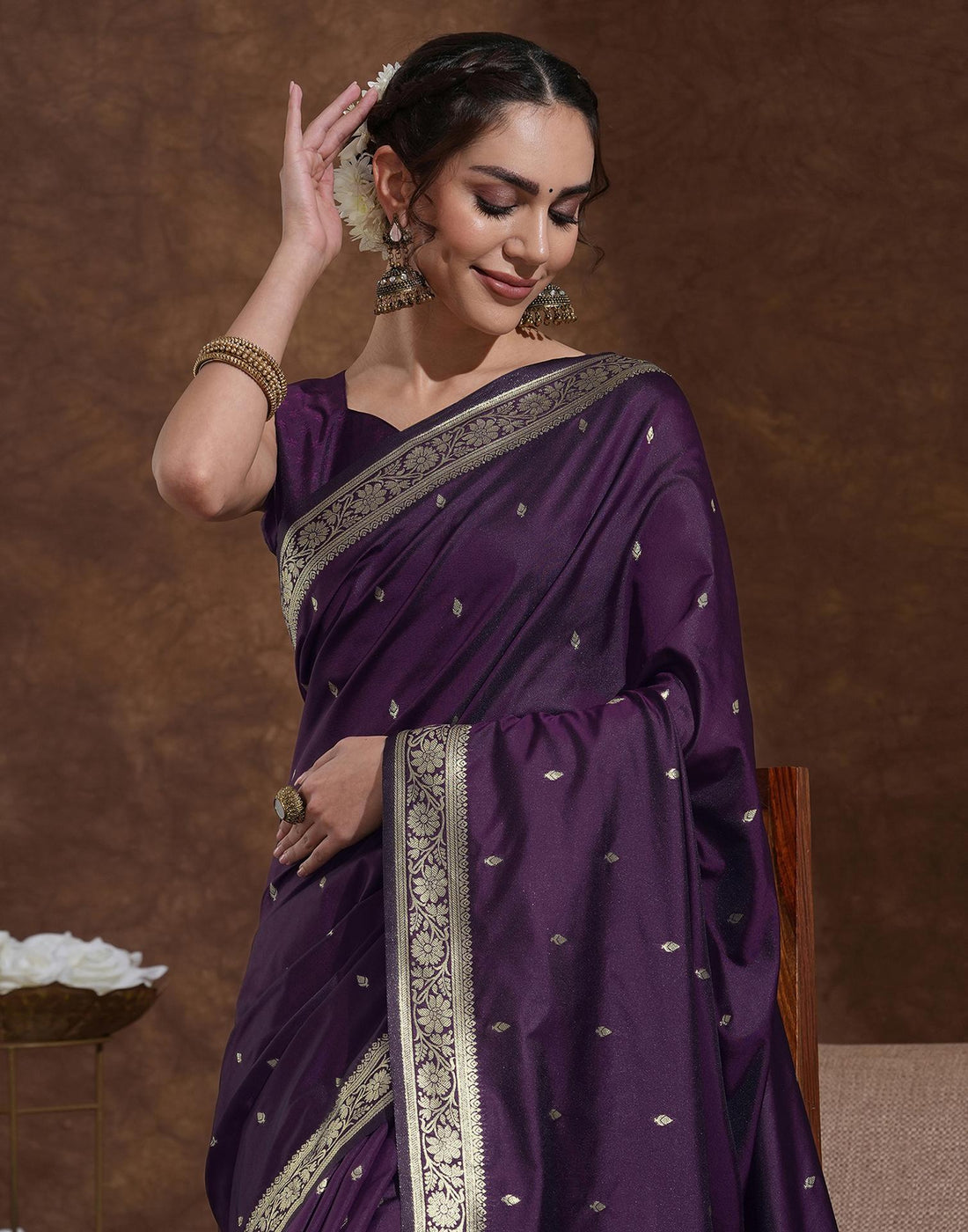Dark Purple Silk Woven Banarasi Saree