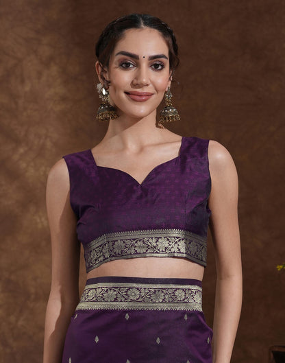 Dark Purple Silk Woven Banarasi Saree