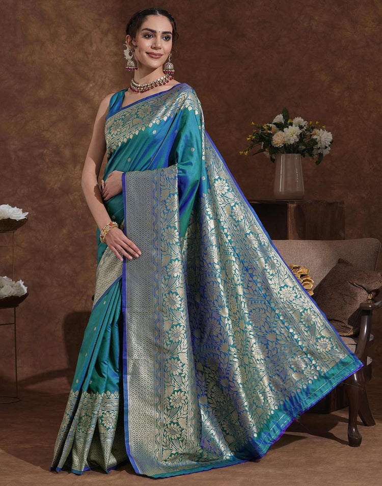 Turquoise Blue Silk Woven Kanjivaram Saree
