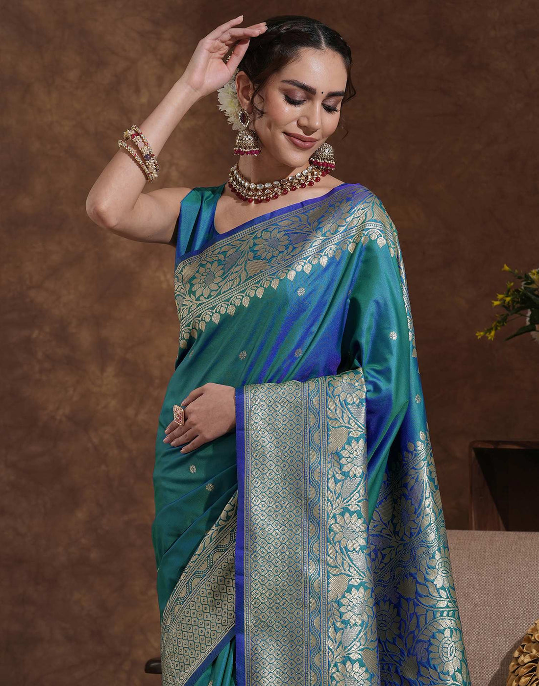 Turquoise Blue Silk Woven Kanjivaram Saree