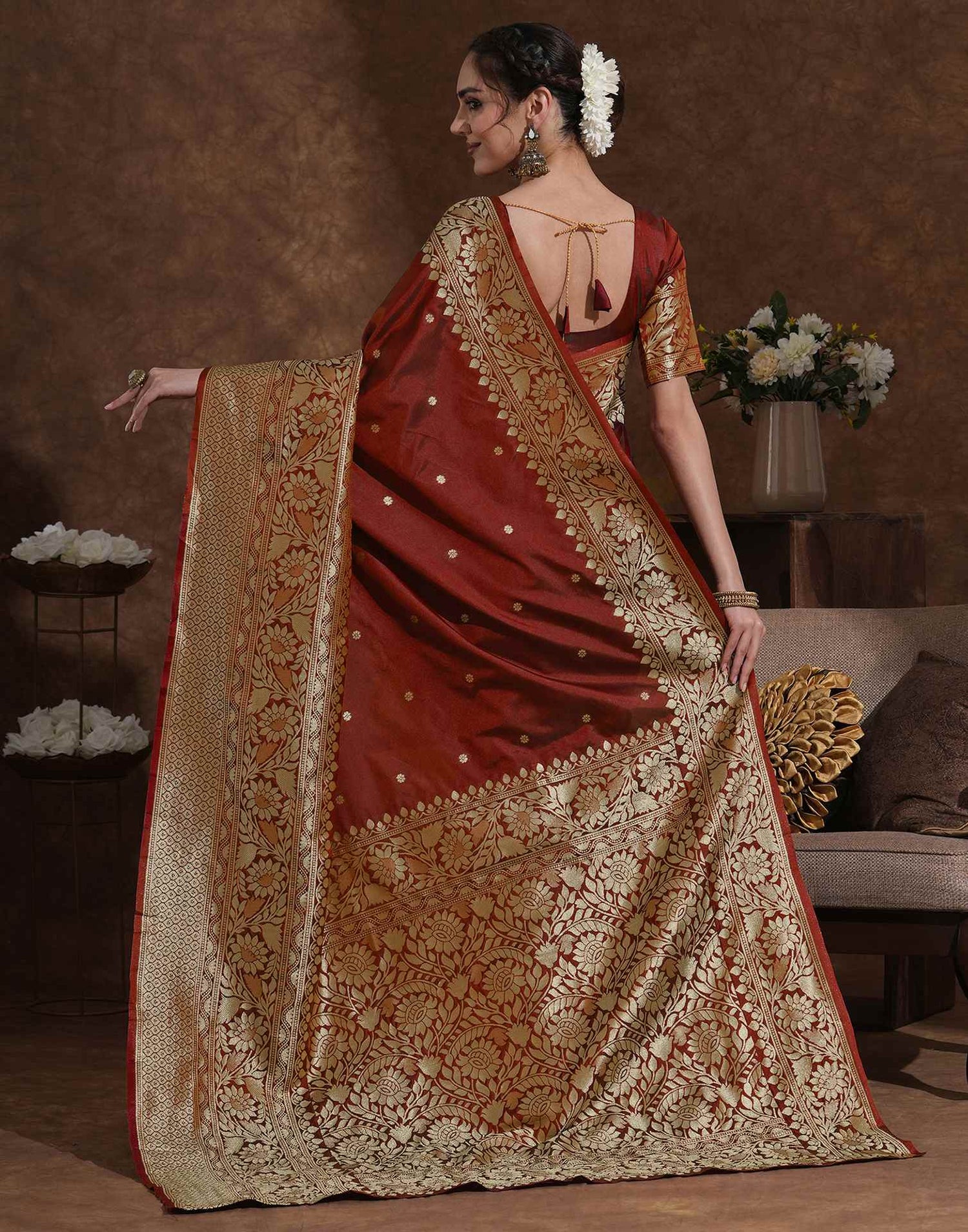 Maroon Silk Woven Kanjivaram Saree