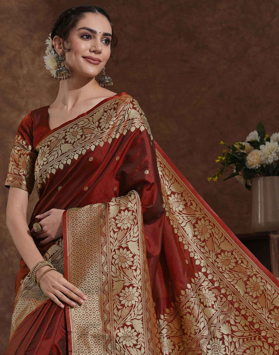 Maroon Silk Woven Kanjivaram Saree