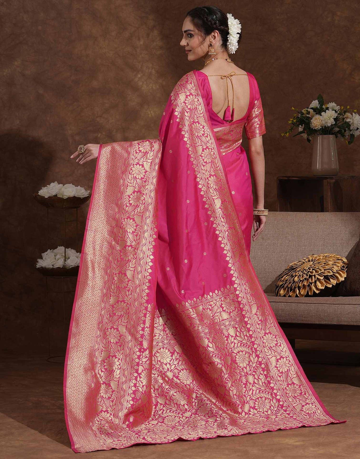 Rani Pink Silk Woven Kanjivaram Saree
