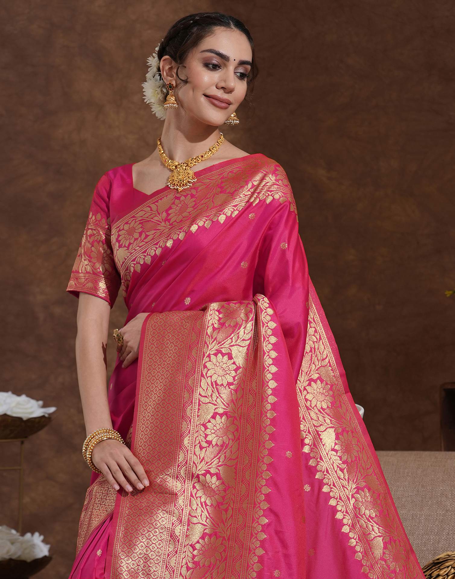 Rani Pink Silk Woven Kanjivaram Saree