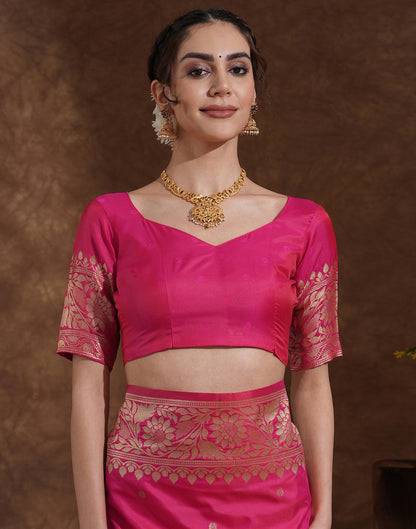 Rani Pink Silk Woven Kanjivaram Saree