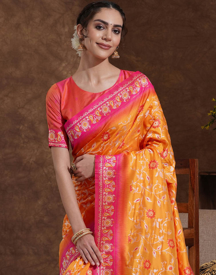 Yellow Silk Woven Banarasi Saree